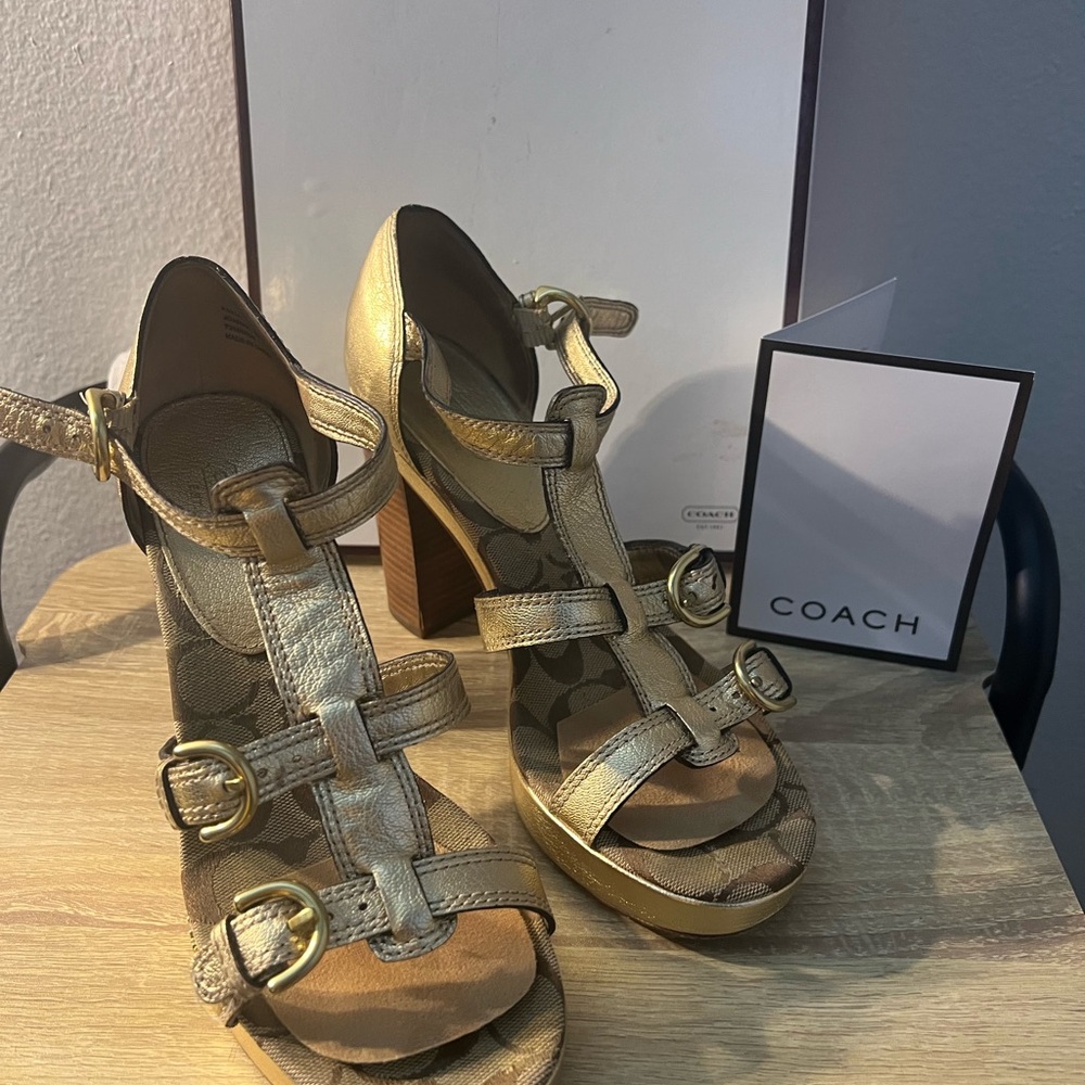 Coach Women's Gold and Brown Heels